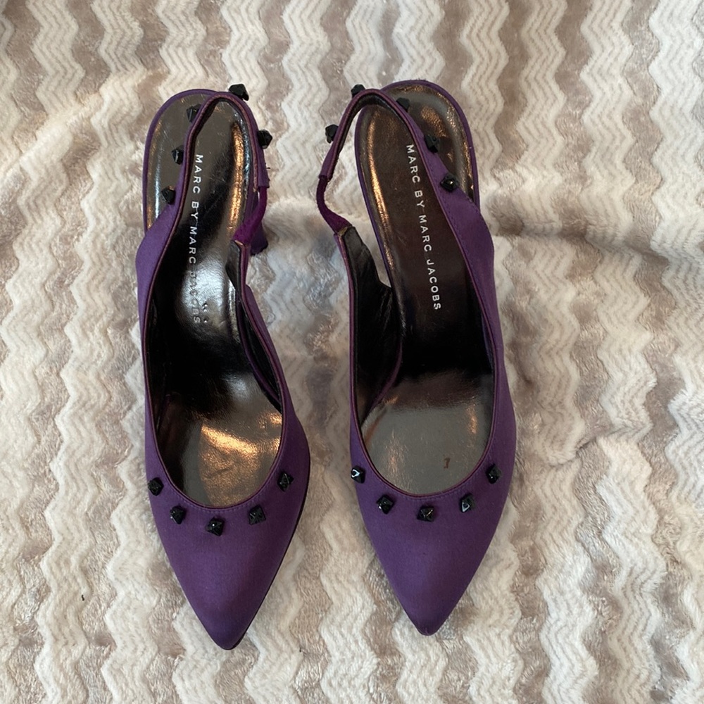 New Marc Jacobs Purple Pumps Open Back with Black Accents Size 37